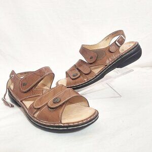 Finn Comfort GOMERA Textured Leather Flat Sandals  D 41/10-10.5 Brown Shoes